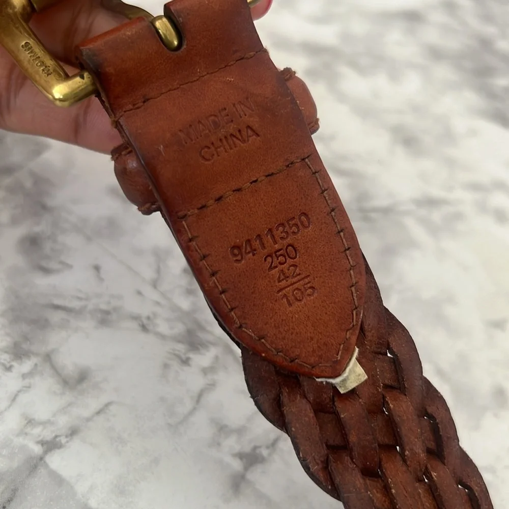 RLL BRAIDED BROWN SOLID BRASS BUCKLE BELT SIZE 42 UNISEX